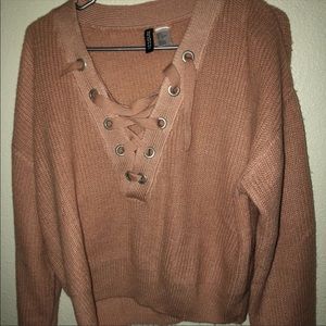 Pink lace up sweater
